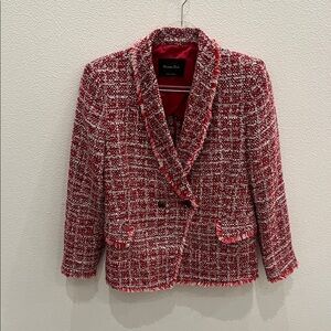 Massimo Dutti Red and White Tweed Blazer 8